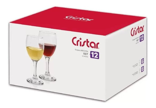 Set Juego X 12 Copas Aragon Cristar Vino Agua