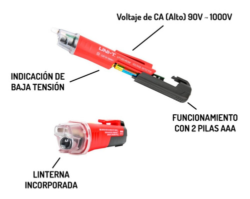 Imagen 3 de 7 de Detector De Voltaje Inductivo Uni-t Ut12s Dual 1000v Led
