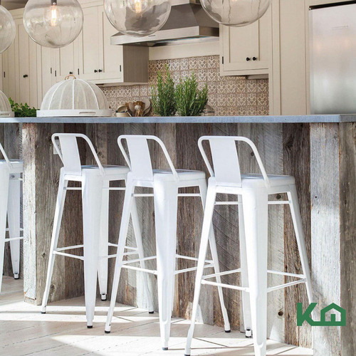 Set 4 Bancos Tolix Altos Con Respaldo Silla Para Barra Vintage Color Blanco KingsHouse
