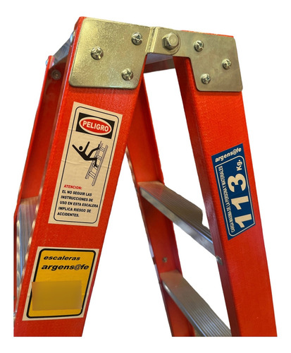 Escalera Dielectrica Tijera Doble - 8 Escalones - 2.40 Mts Naranja