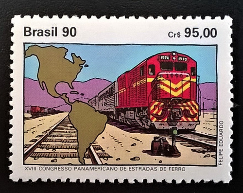 Brasil Trenes, Sello Yv 1978 Congr Panam 1990 Mint L12573