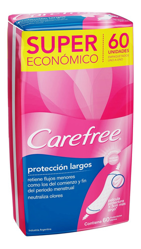 Protectores Diarios Carefree Protección Largo 60u