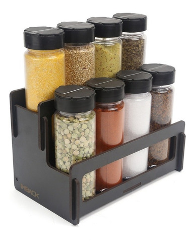 Imagen 1 de 4 de Especiero Condimentero Madera Estante Frasco Tapa Doble X8