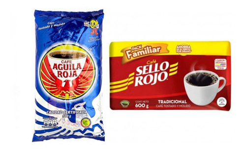 Café Colombiano Sello Rojo 600gr + Águila Roja 500gr Molidos