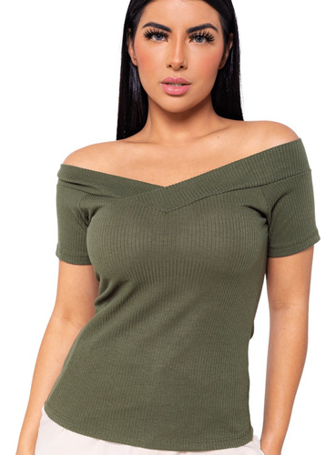 Blusa Canelada Ombro A Ombro Blusinha Manguinha Feminina 