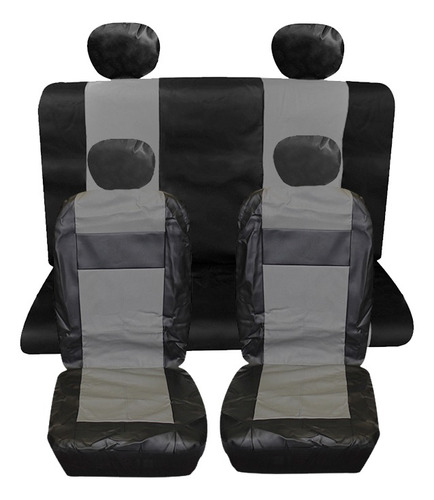 Cubre Asiento Eco Cuero Gris/negro 4 Piezas