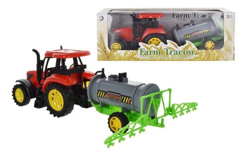 Tractor De Granja Con Tanque 30cm. Color Rojo Personaje Farm