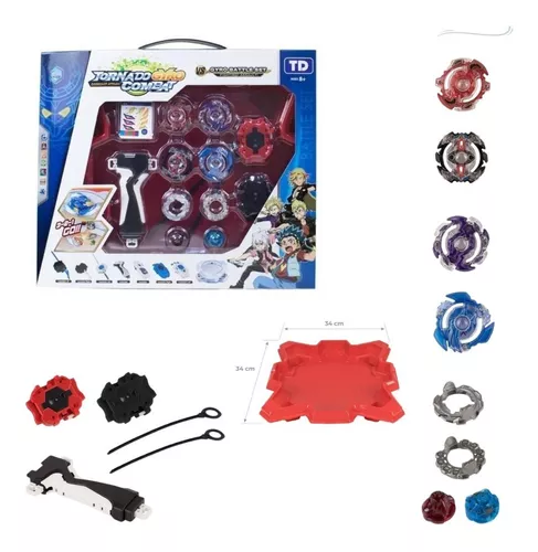 Kit 4 beyblades + Arena peão infantil brinquedo criança