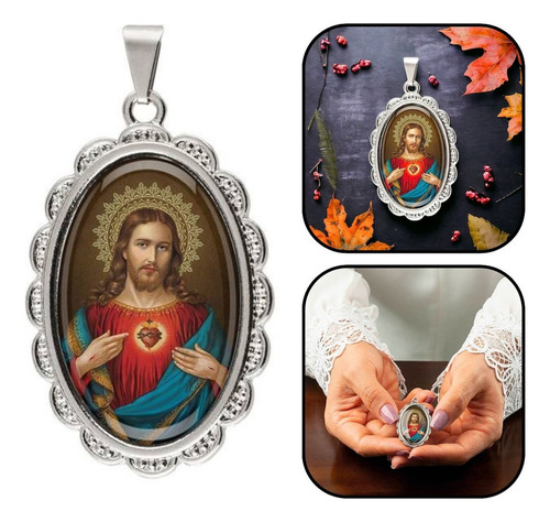 Medalha Pingente Sagrado Coração De Jesus Oval