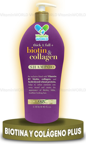 Shampoo Ogx Extra Grande Biotina Colágeno Vitamina B7 1.18 L