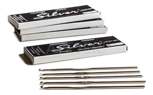 Agujas Crochet De Acero Marca Silver Caja Por 12 Unidades