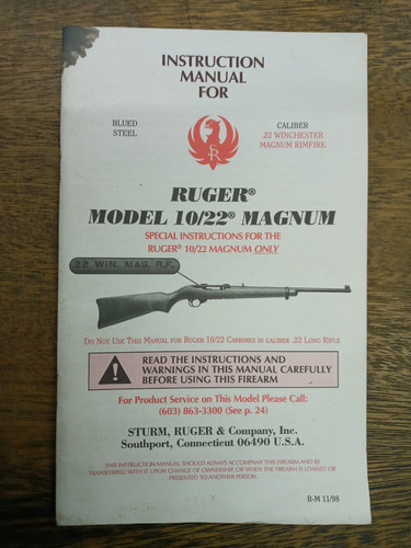 Instruction Manual For Ruger Model 10/22 Magnum *