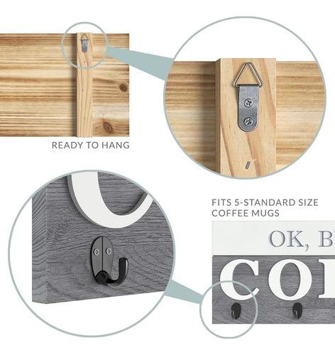 Ok But First Coffee - Soporte Tazas Colgar Pared, Organ...