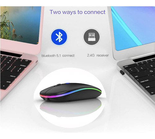 Mouse Sem Fio Usb Bluetooth Peibo, Com Luz Led, Preto
