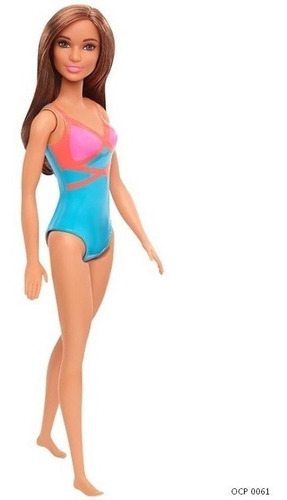 Imagem 1 de 7 de Barbie Praia Cabelo Castanho Maiô Azul Ms