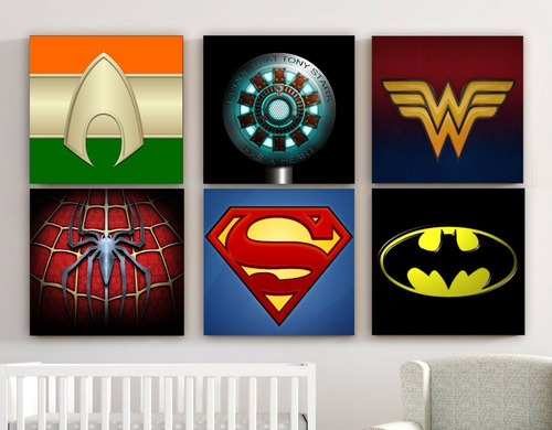 Cuadros X5 Super Heroes Logo 20x20 Wonder Woman Batman