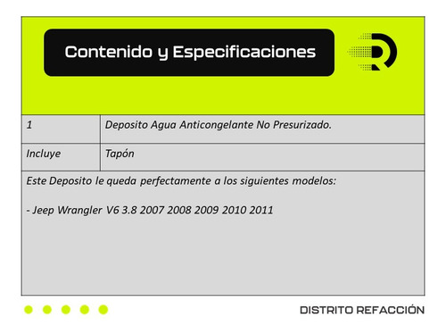 Riñon Agua Anticongelante P/ Jeep Wrangler V6 3.8 2007 2008