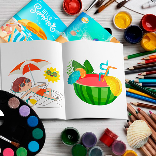 24pcs Libro Para Colorear Verano Con Lápices De Colores