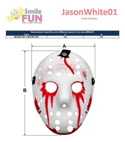 Mácaras Jason, Mxjws-003, 3pzas, 18x25x5cm, Plástico Pvc, Bl Color Blanco/Rojo JasonBloody