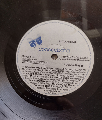 Lp Trio Parada Dura - 1983 - Alto Astral (Usado)