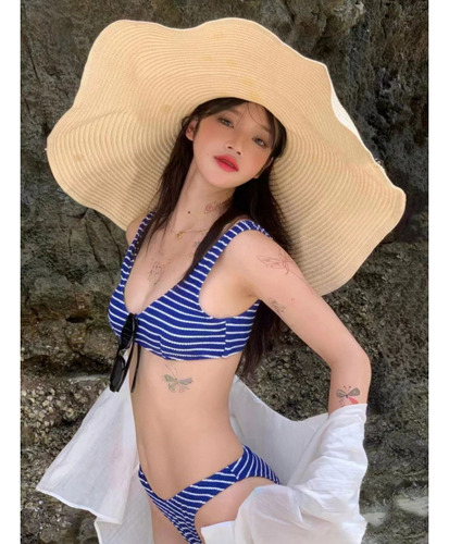 Conjunto De Bikini De Traje De Baño A Rayas Blancas Para Muj