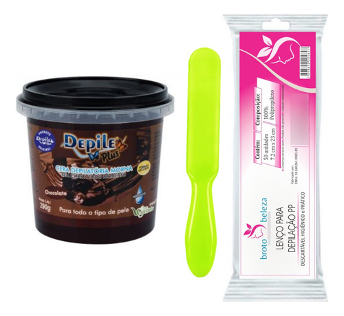 Kit Pra Depilar Em Casa Cera 290g Chocolate + Tnt + Espátula