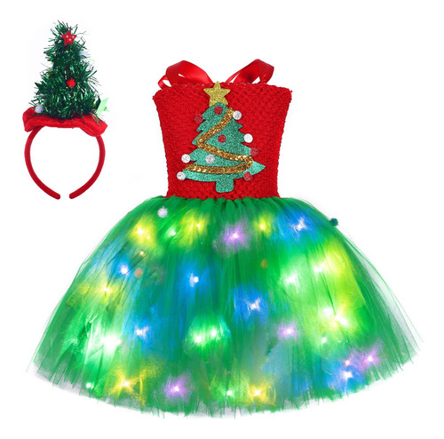 Vestido Tutú De Elfo Con Forma De Árbol De Navidad Para Niña