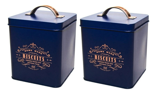 Set X2 Latas Decoradas Para Cocina Biscuits Con Tapa - Lima