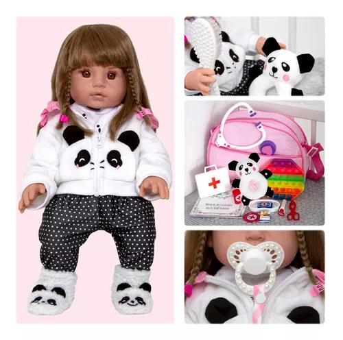 Boneca Bebê Reborn Silicone Panda Fada Madrinha Pode Banho