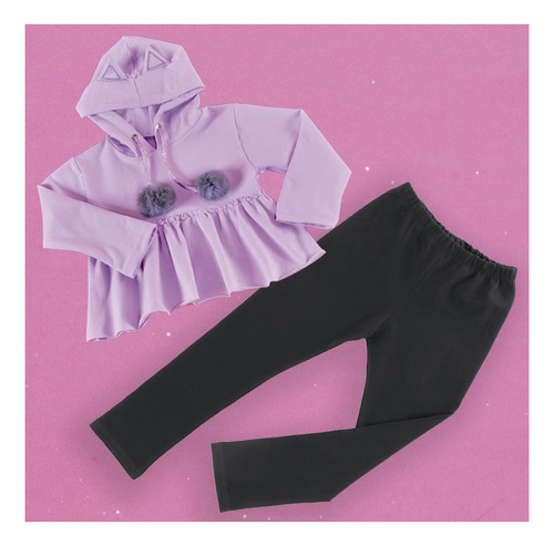 Coqueta Sudadera Lila Con Gorro Para Niña Talla 4-12