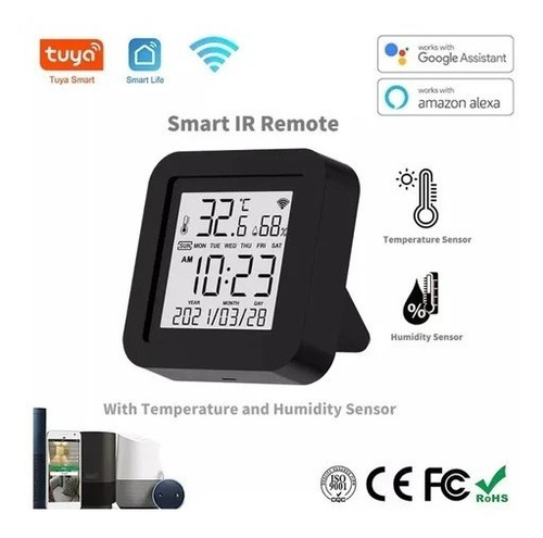 Imagem 2 de 9 de Sensor Temperatura Umidade Wifi C/emissor Ir Tuya Smart Life