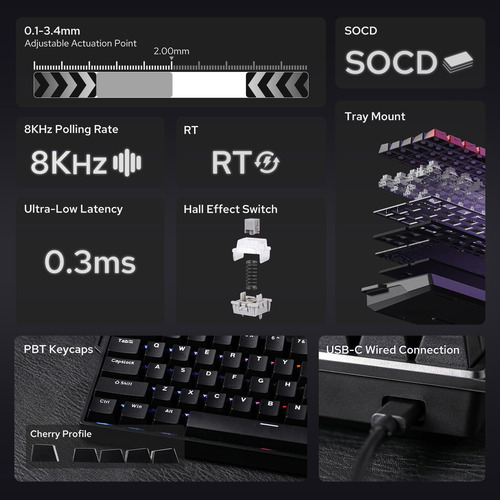 Epomaker Aula Win68 He Magnetic Keyboard Con Actuación Ajust