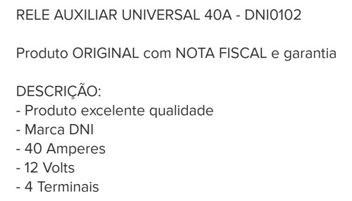 Relé Auxiliar Universal 40a 12v 4 Pinus Com Suporte Dni0102 (Usado)