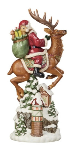 Santa Claus 50cm Con Luces Cabalgando Reno Adorno Navideño
