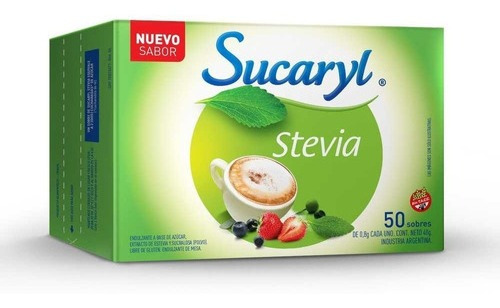 5un Sucaryl Stevia Edulcorante 40gr X 50 Sobres