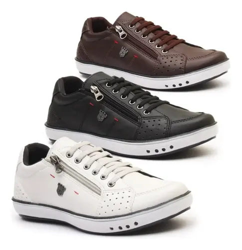 Kit 3 Pares Sapatênis Casual Flexível Confortável Social