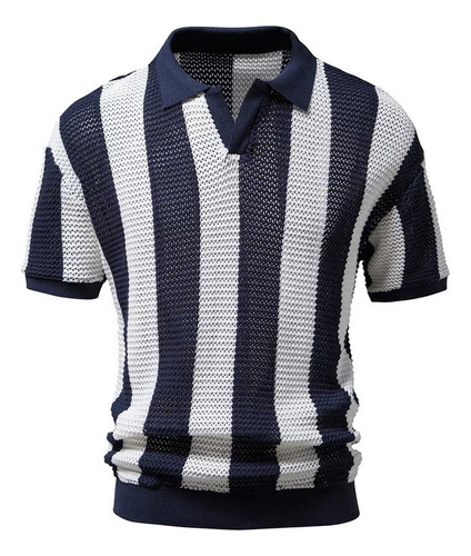 Camiseta Con Cuello De Golf Ahuecado De Crochet Vintage