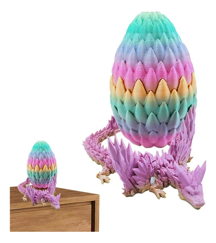 Huevo De Dragón En 3d Con Dragón De Cristal Articulado En El