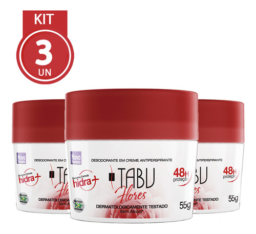 Kit 3 Unidades Desodorante Creme Tabu Flores 55g