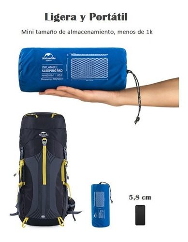 Imagen 3 de 7 de Naturehike - Colchoneta Inflable Ultraligera 1 Plaza Azul