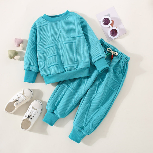 Conjunto De Sudadera Con Tela Acanalado Y Estampado De Letra Turquesa 3-4 A