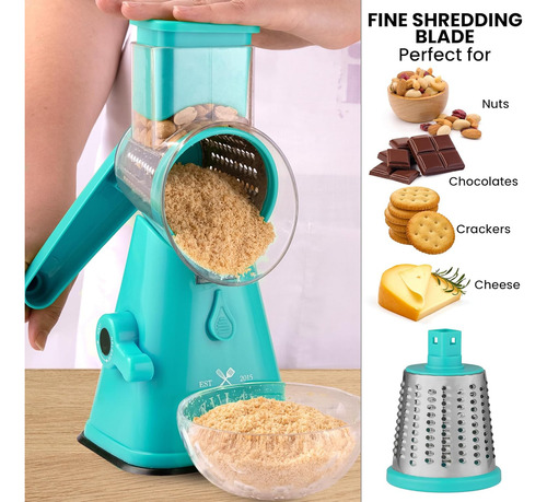 Rallador De Queso Manual Azul Con Cuchillas Inoxidable
