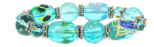 Linpeng Lampwork Beach Life Pulseira Elástica Com Contas De 