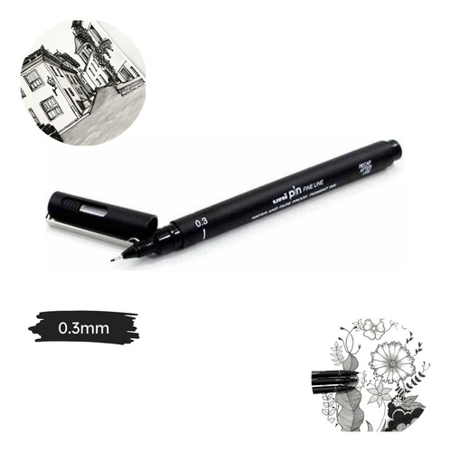 Caneta Nanquim Uni Pin Fine Line Cor da Tinta Preto Ponta 0.3mm
