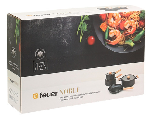Batería De Cocina Noble 7 Piezas Mango De Madera Feuer Beige