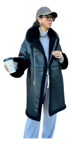 Tapado Ecocuero Gamulan Mujer Con Piel Moda Negro Saco