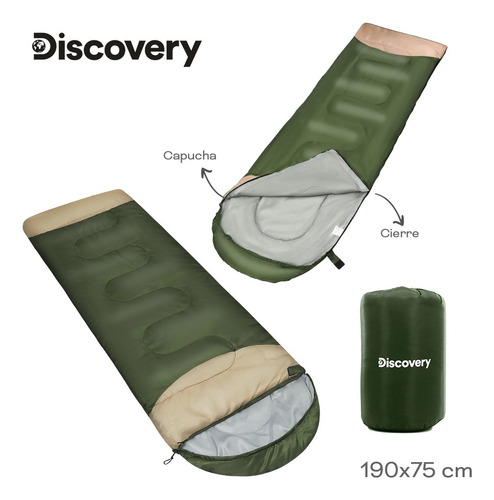 Bolsa De Dormir Camping Adulto Discovery Cierre Capucha