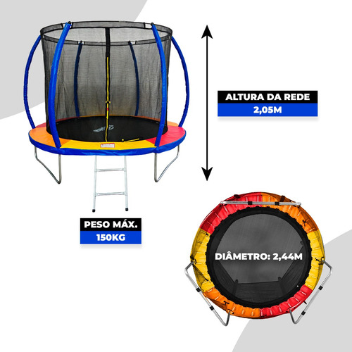 Cama Elástica Pula Pula 2,44m Grande Colorida