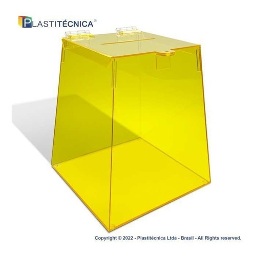 Urna P/ Sorteio Acrílico Amarelo Com Transparência 30cm Alt 