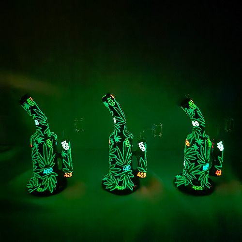 Bong De Vidrio - Dab Rig Vidrio 3d Glow In Dark 420 - 30 Cm.